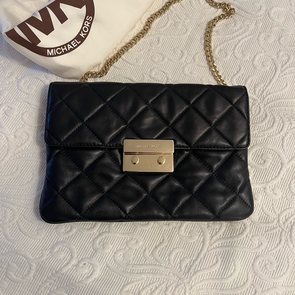 Michael Kors Black and Gold Quilted Clutch